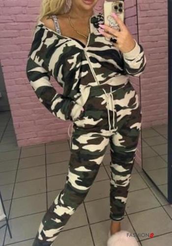 Conjunto em Algodão manga comprida Padrão camuflado com bolsos com fecho com elástico - ph 1