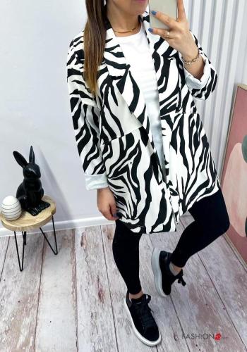 Blazer in Cotone Fantasia animalier con tasche senza fodera - ph 1