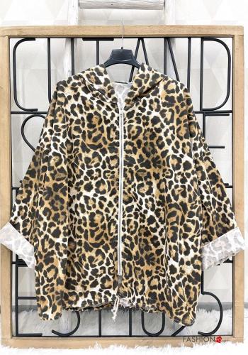 Veste en Coton Imprimé animalier avec poches à capuche avec fermeture éclair - ph 1