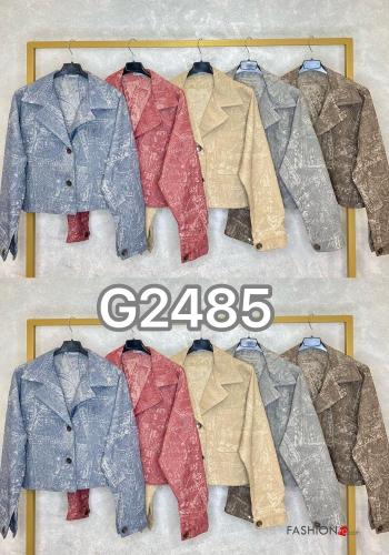 Bedrucktes Jacke aus Baumwolle mit Knöpfen mit Taschen - ph 1