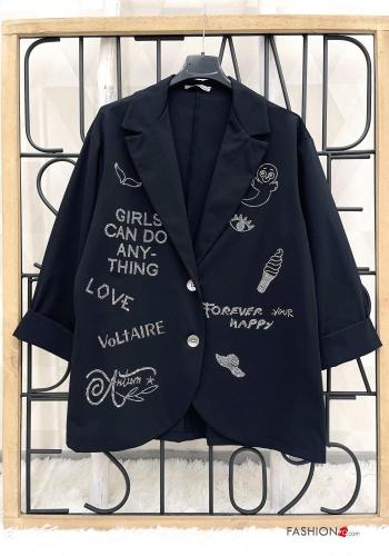 long sleeve Cotton Blazer with buttons without lining with rhinestones - ph 1