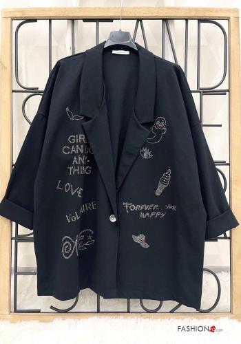 Bedrucktes Blazer aus Baumwolle mit Knöpfen mit Taschen - ph 1