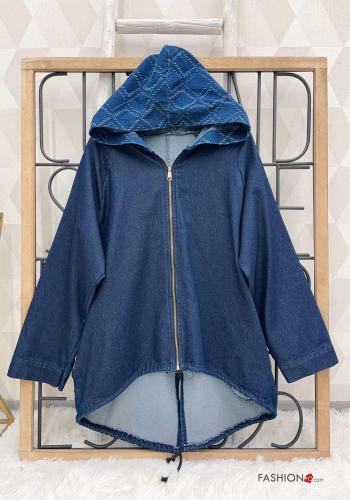 denim Cotton Jacket with pockets without lining with zip with hood - ph 1