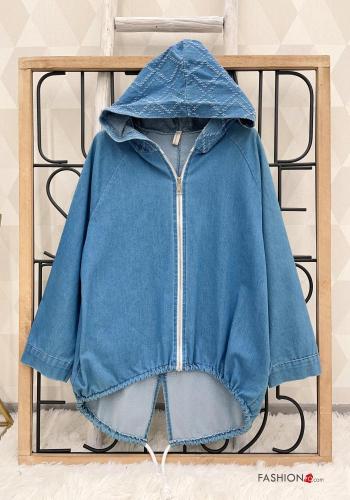 Denim Jacke aus Baumwolle mit Taschen ohne Futter mit Reißverschluss mit Kapuze - ph 1