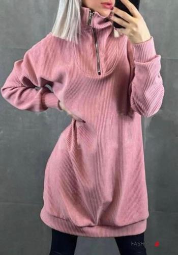 Abito maniche lunghe Fantasia righe a collo alto con zip - ph 1