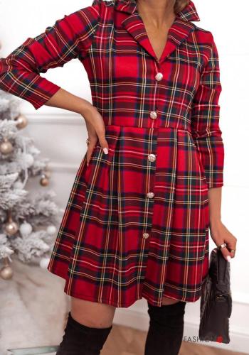 Abito chemisier corto maniche lunghe con colletto Fantasia tartan con bottoni - ph 1