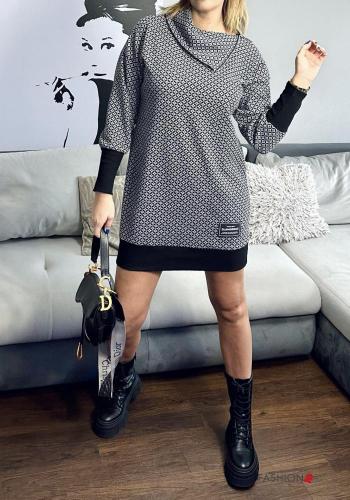lange ärmel mit kragen kurz Kleid aus Baumwolle mit Reißverschluss - ph 1