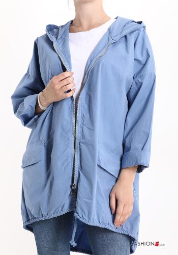 Giacca in Cotone Fantasia scritta con zip con tasche con cappuccio - ph 1