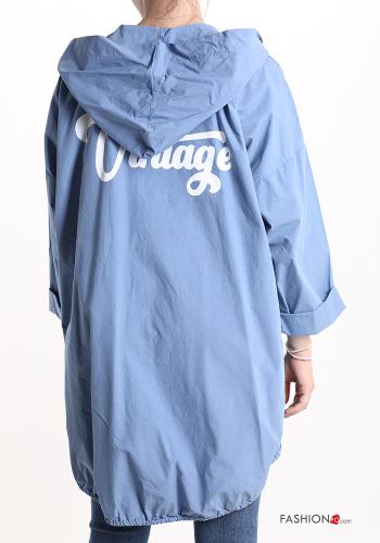 Giacca in Cotone Fantasia scritta con zip con tasche con cappuccio - ph 2