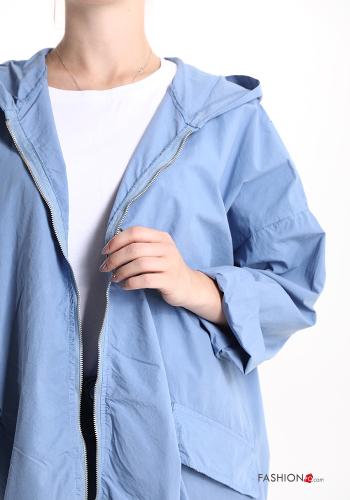 Giacca in Cotone Fantasia scritta con zip con tasche con cappuccio - ph 4