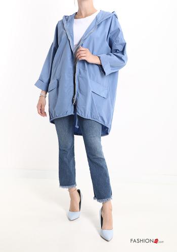 Giacca in Cotone Fantasia scritta con zip con tasche con cappuccio - ph 5