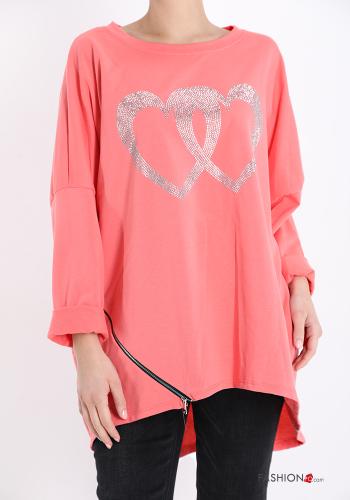 Felpa in Cotone Fantasia stampata con zip con strass - ph 1