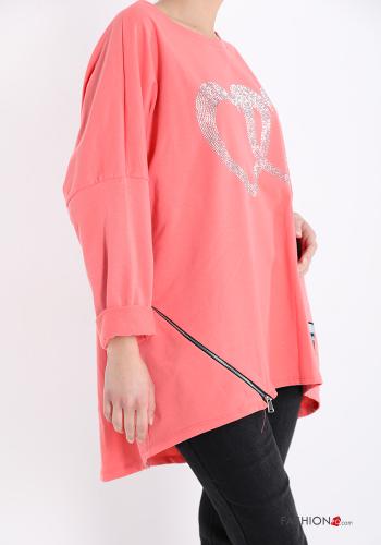Felpa in Cotone Fantasia stampata con zip con strass - ph 3