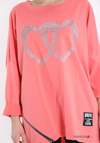 Felpa in Cotone Fantasia stampata con zip con strass - ph 4