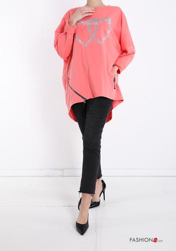 Felpa in Cotone Fantasia stampata con zip con strass - ph 5