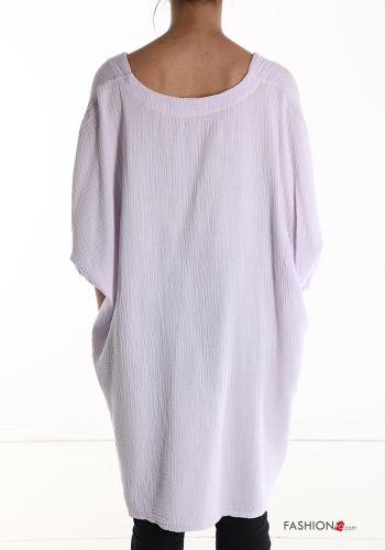 oversized asymmetrical Cotton Tunic with v-neck 3/4 sleeve - ph 2
