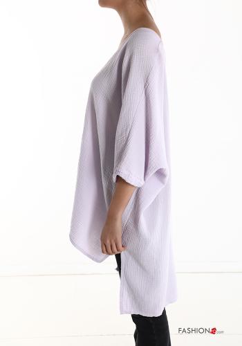 oversized asymmetrical Cotton Tunic with v-neck 3/4 sleeve - ph 3