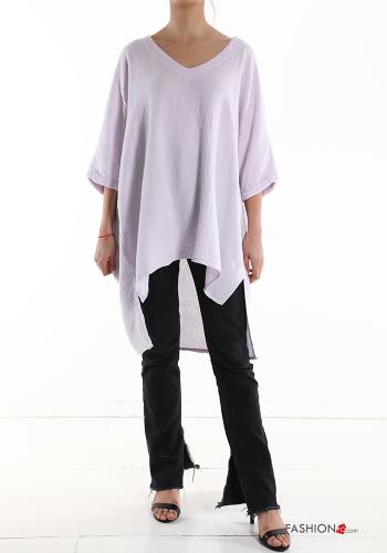 oversized asymmetrical Cotton Tunic with v-neck 3/4 sleeve - ph 5