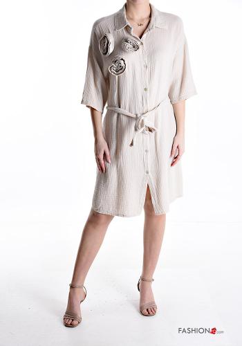 Floral Cotton Shirt dress with buttons with fabric belt