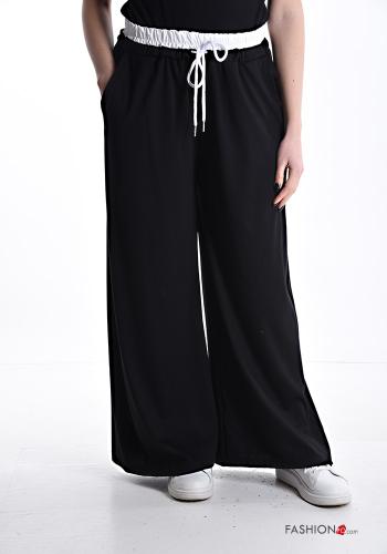 wide leg Trousers with drawstring with elastic with pockets