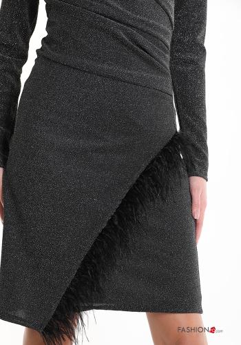 Vestido manga larga De lurex por la rodilla con cuello en v con plumas - ph 4