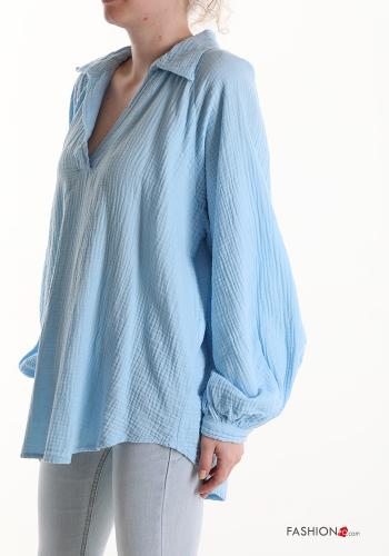 Camicia in Cotone maniche a palloncino con colletto scollo a V - ph 3