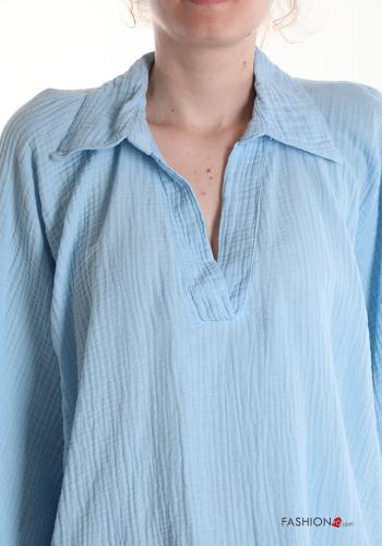 Camicia in Cotone maniche a palloncino con colletto scollo a V - ph 4