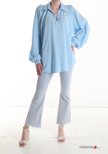 Camicia in Cotone maniche a palloncino con colletto scollo a V - ph 5