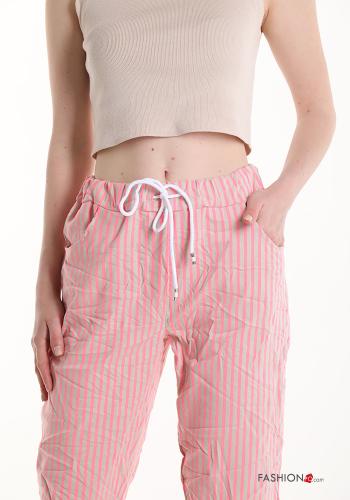 Streifenmuster Hose aus Baumwolle mit Taschen mit gummizug mit kordelzug - ph 4