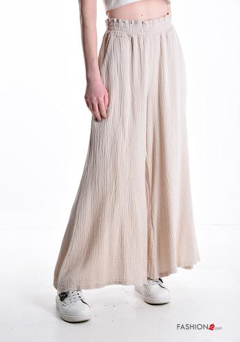 Pantalone in Cotone wide leg con tasche con elastico - ph 1
