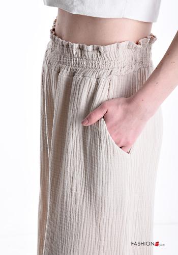 Pantalone in Cotone wide leg con tasche con elastico - ph 4