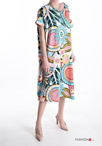 Patterned short sleeve Cotton Dress with pockets - ph 1