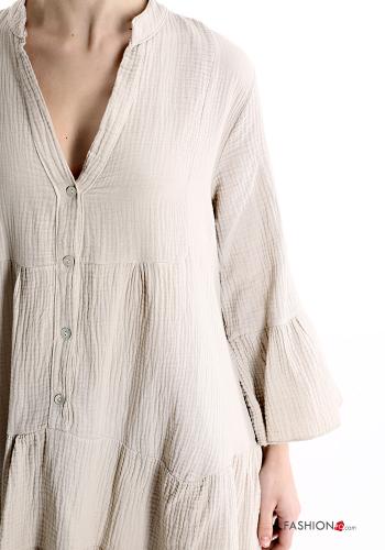 long sleeve Cotton Dress with flounces with v-neck with buttons - ph 4