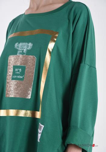 Bedrucktes Muster Langarmshirt aus Baumwolle mit Taschen - ph 4