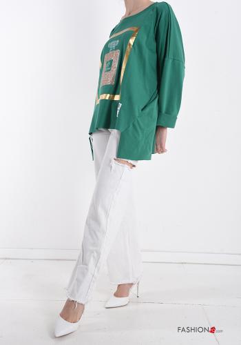 Bedrucktes Muster Langarmshirt aus Baumwolle mit Taschen - ph 5