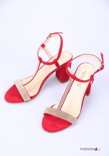 Sapatos de salto em Couro Genuíno camurça open toe com strass com pulseira - ph 1