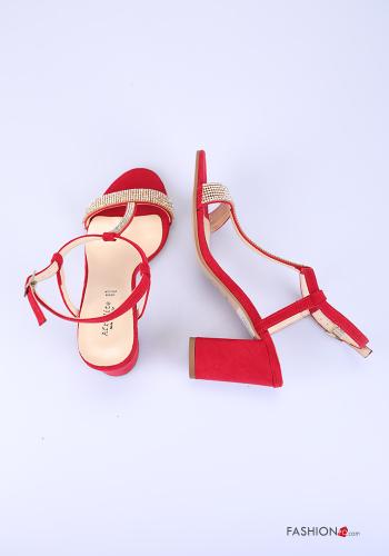 Sapatos de salto em Couro Genuíno camurça open toe com strass com pulseira - ph 2