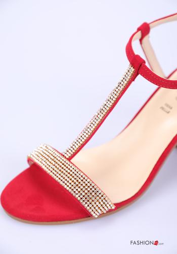 Sapatos de salto em Couro Genuíno camurça open toe com strass com pulseira - ph 3