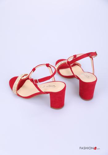 Sapatos de salto em Couro Genuíno camurça open toe com strass com pulseira - ph 4