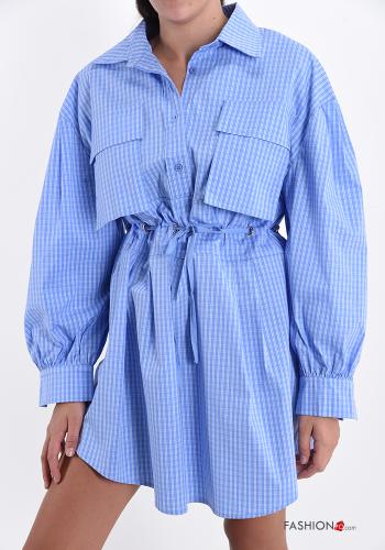 Robe en Coton manches longues Imprimé vichy avec poches avec coulisse à boutons - ph 1