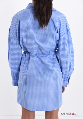 Robe en Coton manches longues Imprimé vichy avec poches avec coulisse à boutons - ph 2