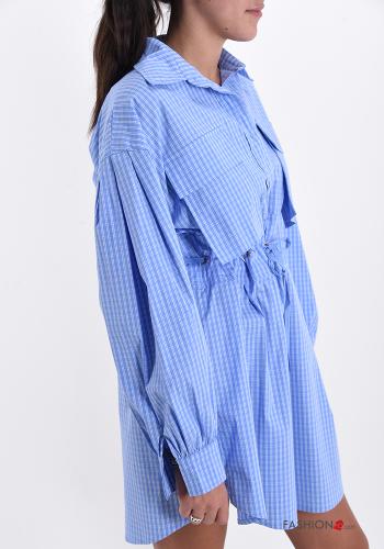 Robe en Coton manches longues Imprimé vichy avec poches avec coulisse à boutons - ph 3