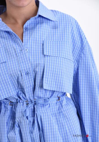 Robe en Coton manches longues Imprimé vichy avec poches avec coulisse à boutons - ph 4