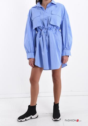 Robe en Coton manches longues Imprimé vichy avec poches avec coulisse à boutons - ph 5