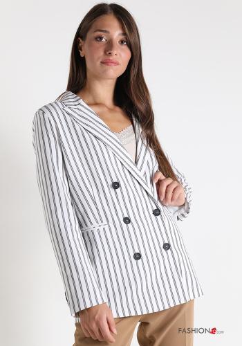 Striped double-breasted Linen Blazer with buttons - ph 1
