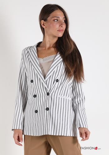 Striped double-breasted Linen Blazer with buttons - ph 3