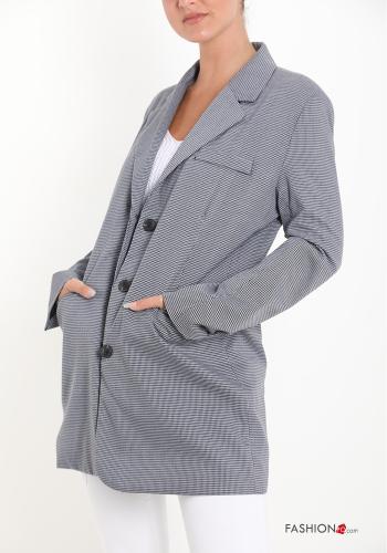 Vichy Muster Blazer mit Knöpfen mit Taschen - ph 1