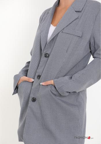 Vichy Muster Blazer mit Knöpfen mit Taschen - ph 4