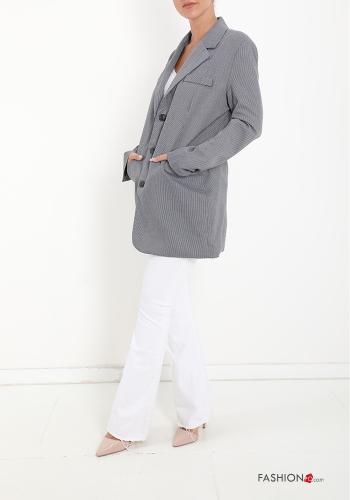 Vichy Muster Blazer mit Knöpfen mit Taschen - ph 5