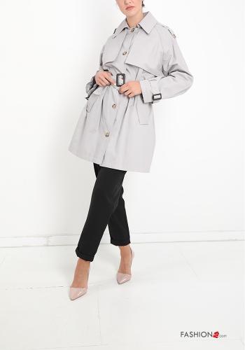 Cotton Trench Coat with belt with pockets with buttons - ph 1